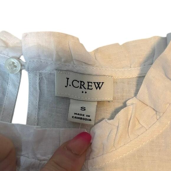 J.Crew White Linen Ruffle Neck Sleeveless Top NWT Size S Summer Essential - Picture 6 of 8
